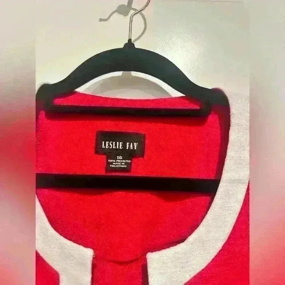 Vintage Leslie Fay blazer straight lines classic box cut red/white Sz 16 - Picture 3 of 5